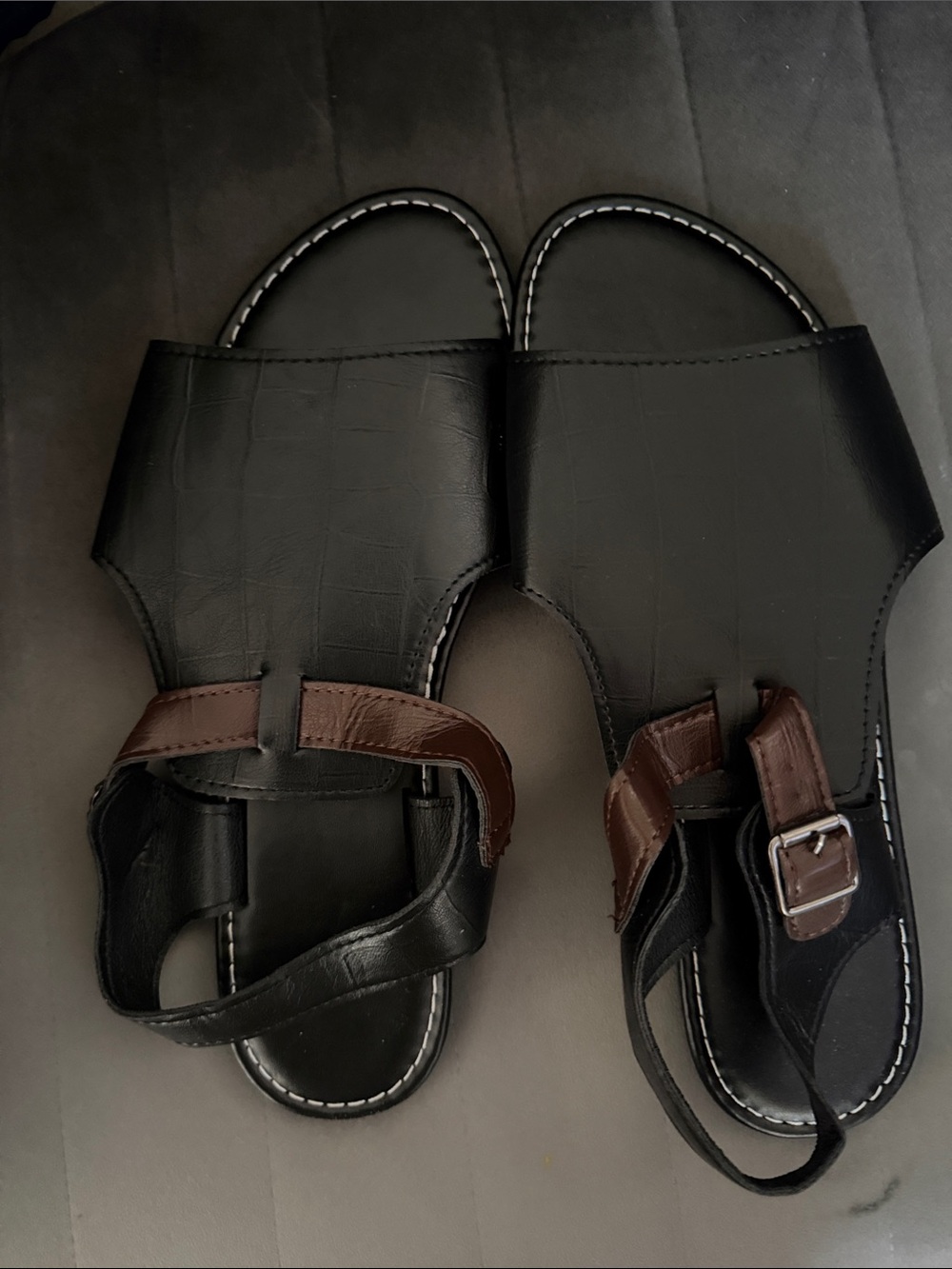 Men's Black and Brown Leather Strap Sandals